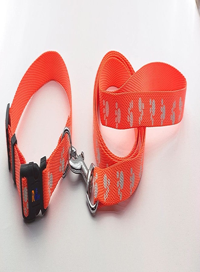 Pups&Pets Nylon Collar and Leash Paw Printed Collar Leash Set Ideal for All Breed Puppies and Small Breed Dogs (15 MM, Orange Colour) - Image 4